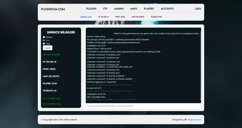 Панель для управления игровым сервером CSGO
