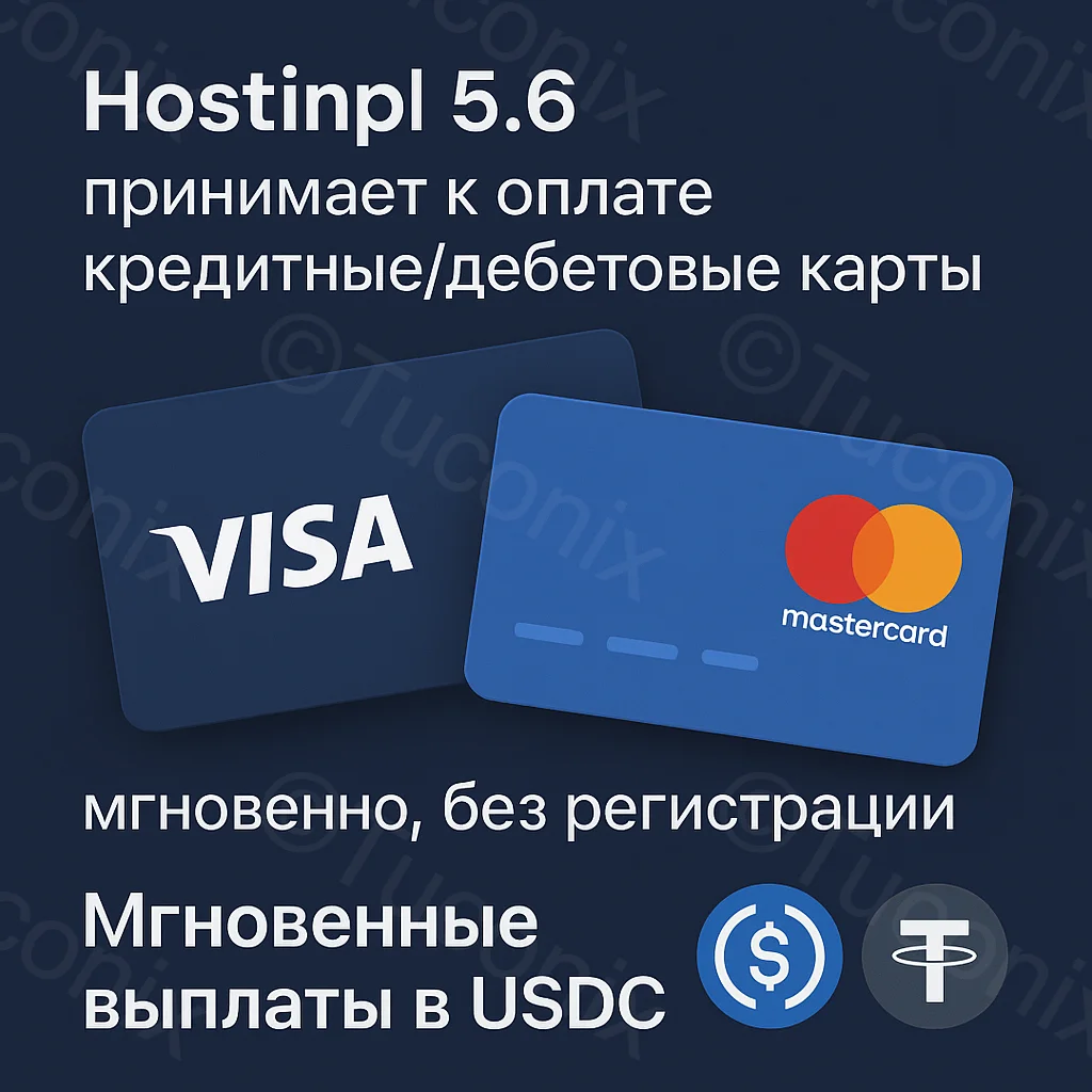 HOSTINPL 5.6 – моментальные платежи картами Visa/Mastercard и выплаты в USDT/USDC!